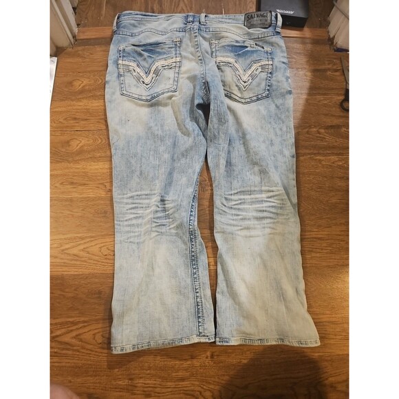 Salvage Mayhem Regular Bootcut Jeans 38x27 Distressed Light Blue Denim - Picture 7 of 9